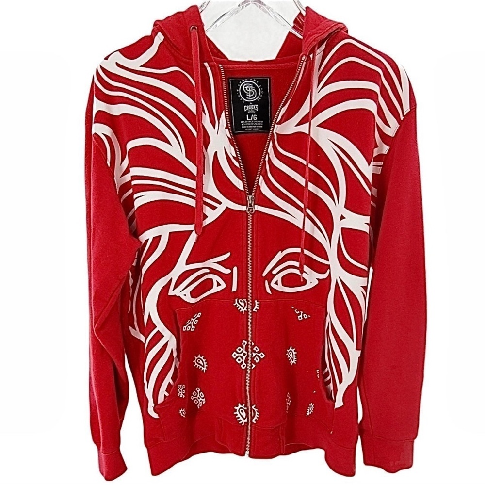 Crooks & Castles RED Zip-up Medusa Hooded Hoodie Large